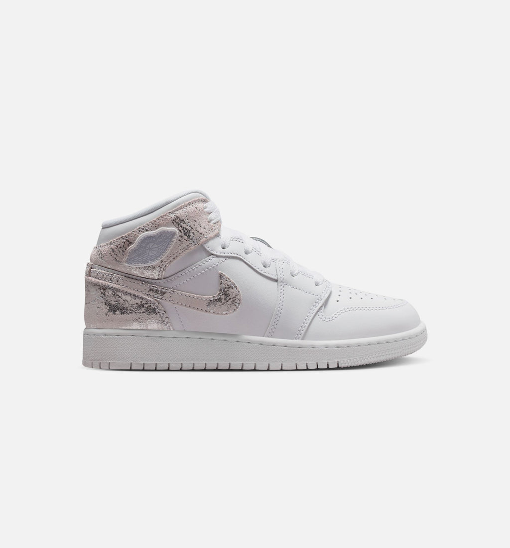 Air Jordan 1 Mid SE Grade School Lifestyle Shoe – White/Field Silver
