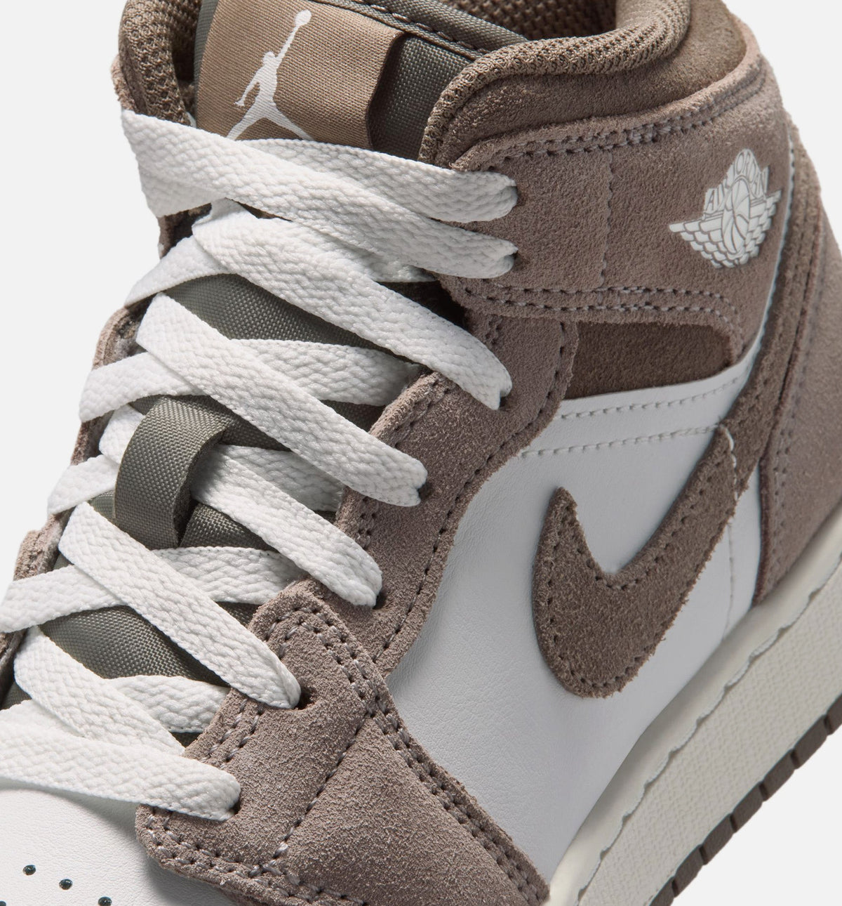 Air Jordan 1 Mid Grade School Lifestyle Shoe – Enigma Stone/Olive Grey/Summit White
